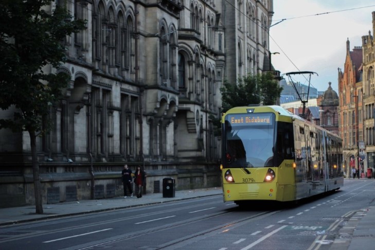 Photo of a tram in central Manchester