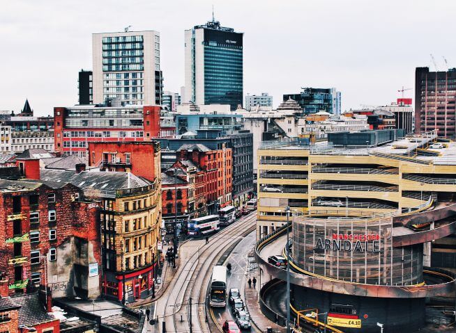 Photo of skyline of Manchester, with the Arndale Centre in view